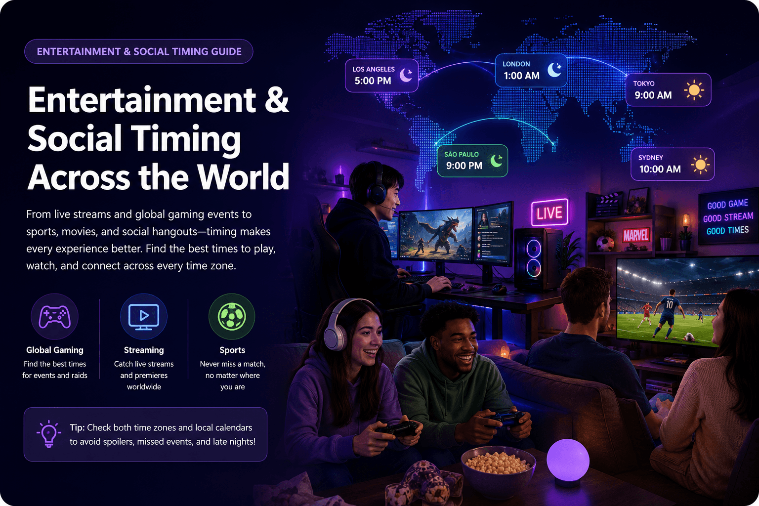 Entertainment and social timing worldwide
