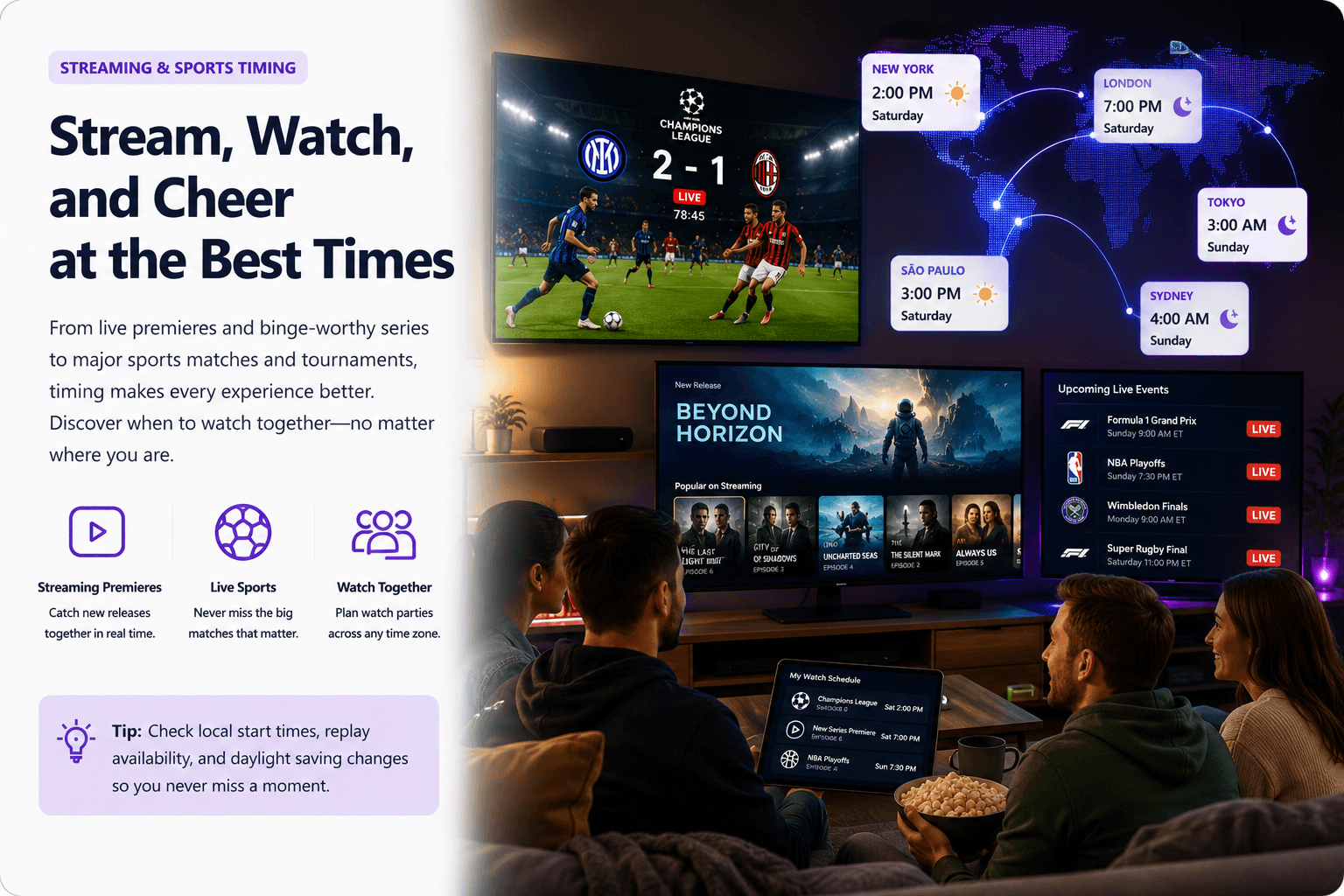 Streaming and sports timing worldwide