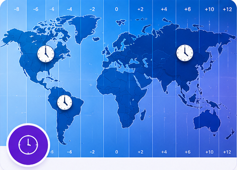 Blue world map for learning time zone basics